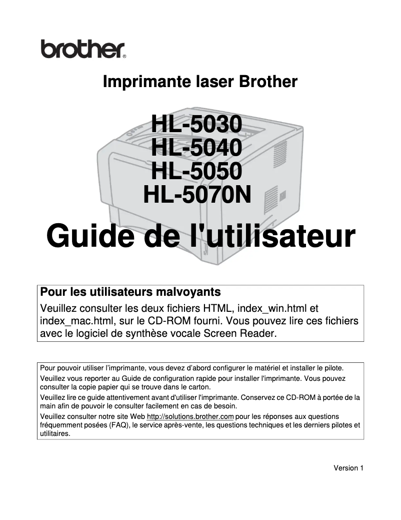 Image de la première page du manuel de l'appareil HL-5070N