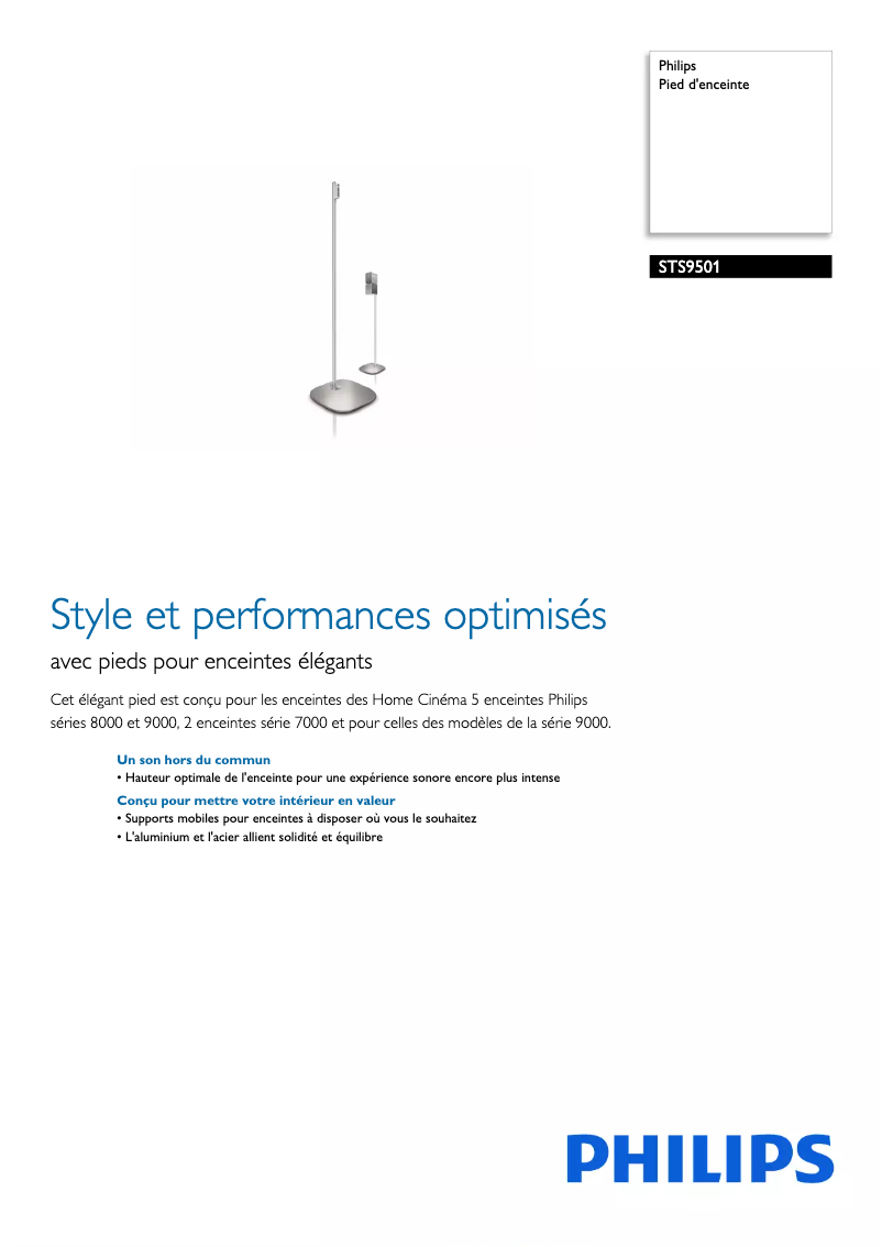 Page 1 de la notice Fiche technique Philips STS9501