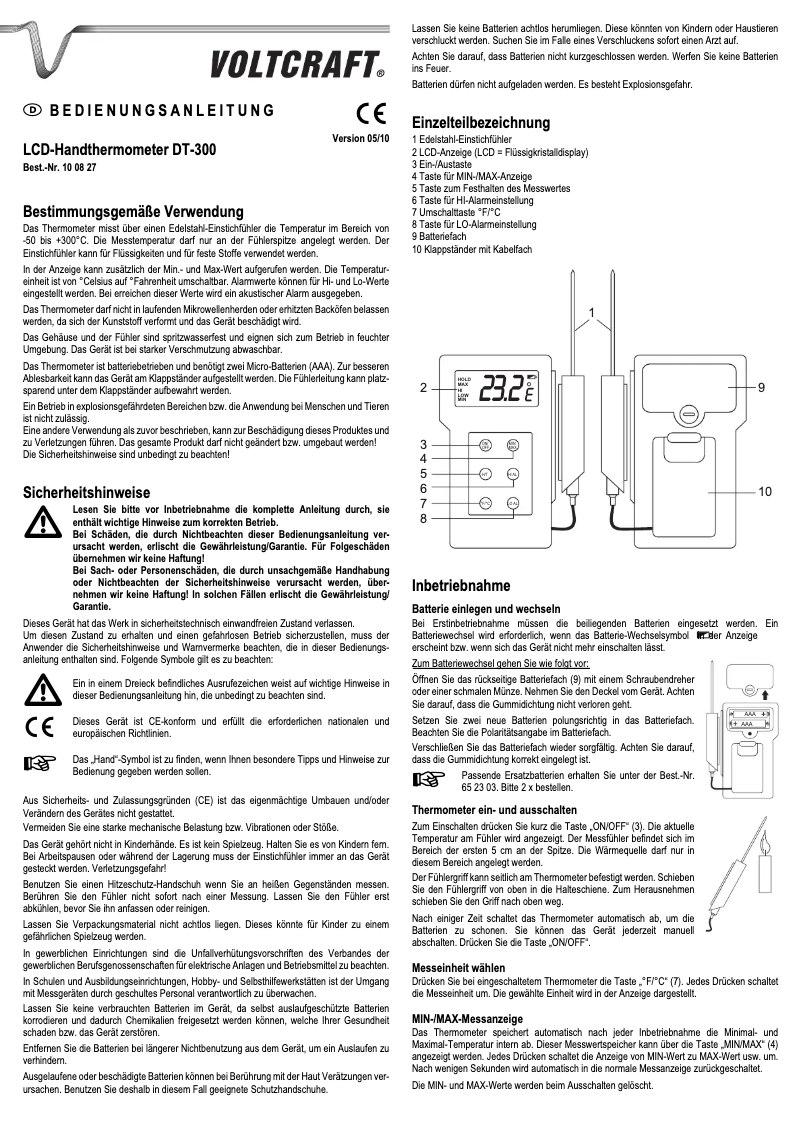 Page n°1 - Manuel utilisateur Voltcraft DT-300