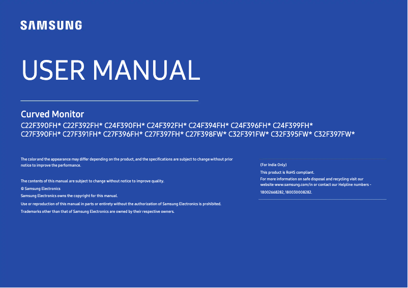 Page 1 de la notice Manuel utilisateur Samsung LC24F390FHLXZP