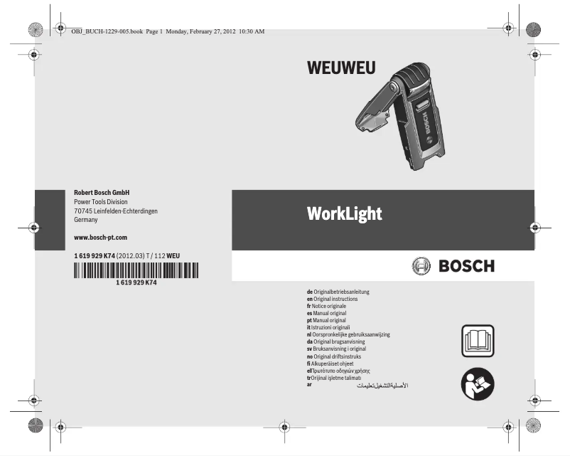 Page n°1 - Manuel utilisateur Bosch WorkLight