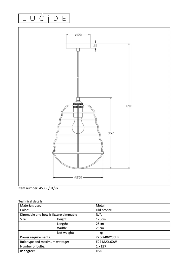 Page 1 de la notice Manuel utilisateur Lucide Zych 45356/01/97