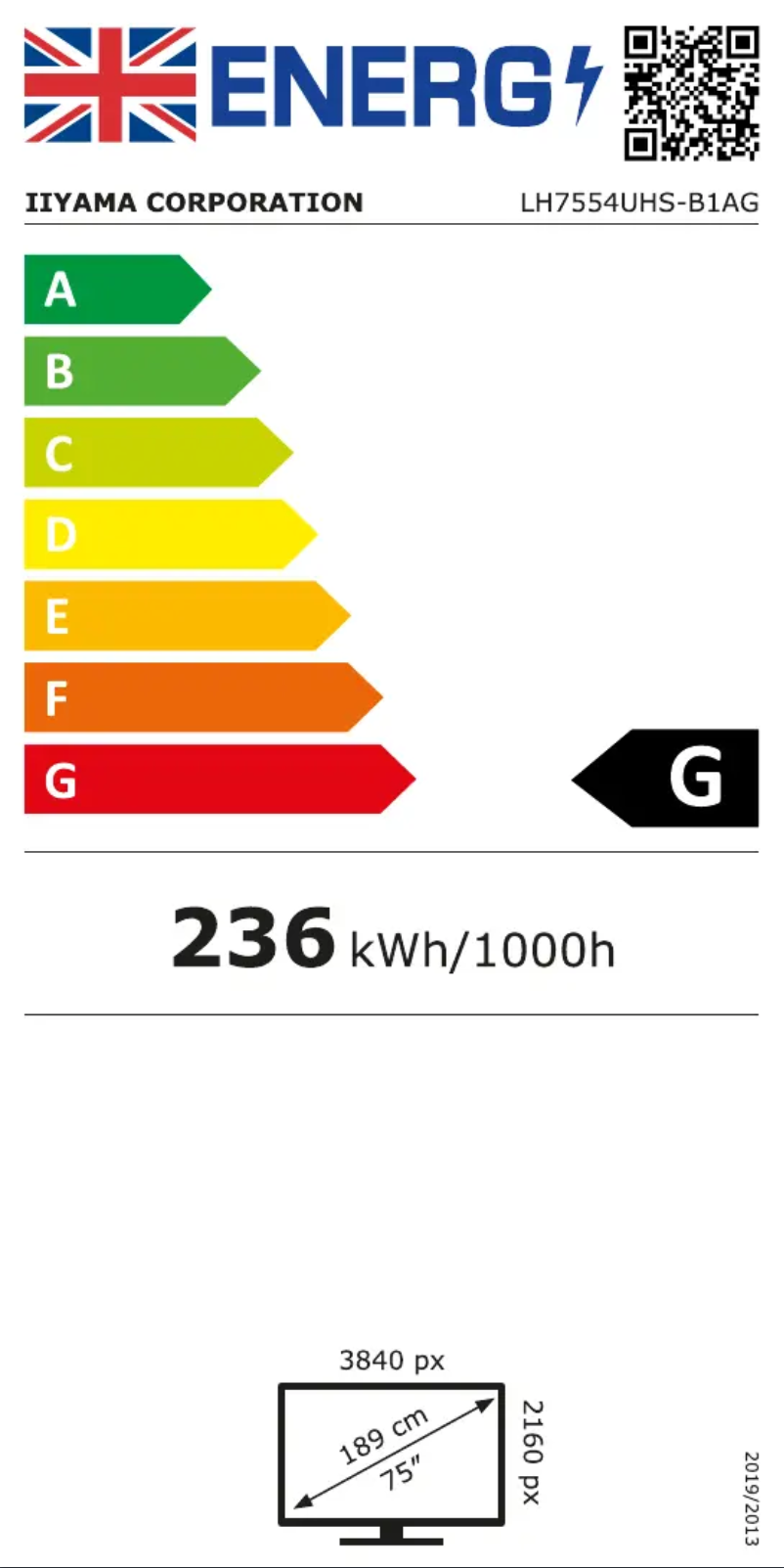 Page n°1 - Label énergétique Iiyama ProLite LH7554UHS