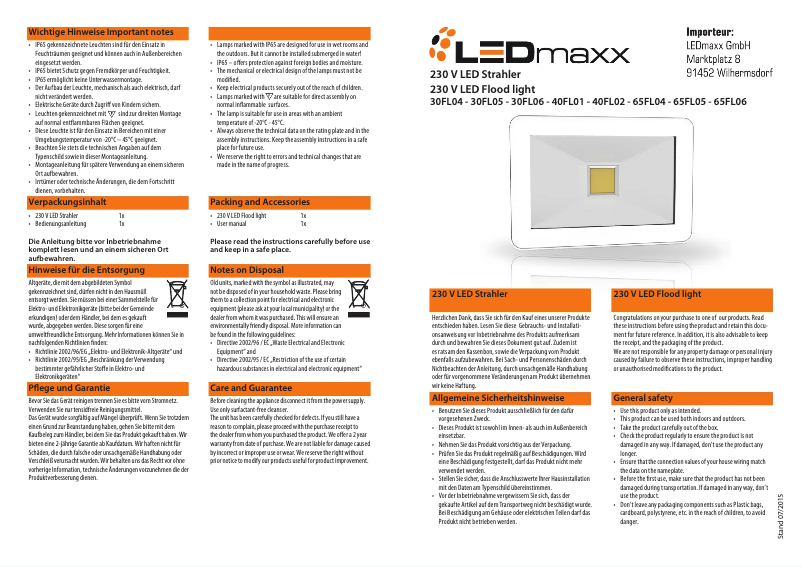 Page n°1 - Manuel utilisateur LEDmaxx 30FL04