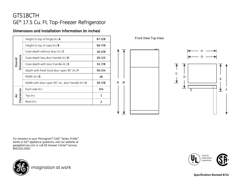 Page n°1 - Fiche technique GE GTS18CTHBB