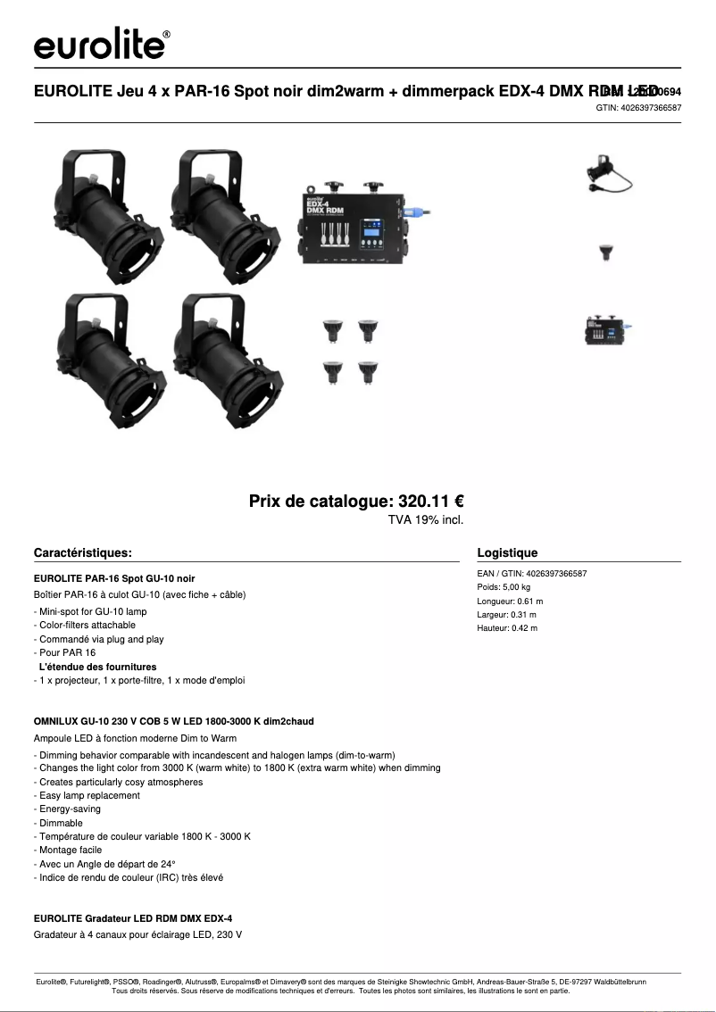 Page n°1 - Fiche technique Eurolite LED PAR-16