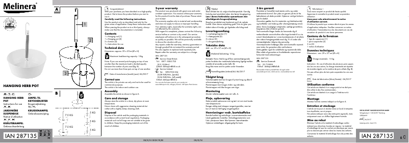 Page 1 de la notice Manuel utilisateur Melinera IAN 287135