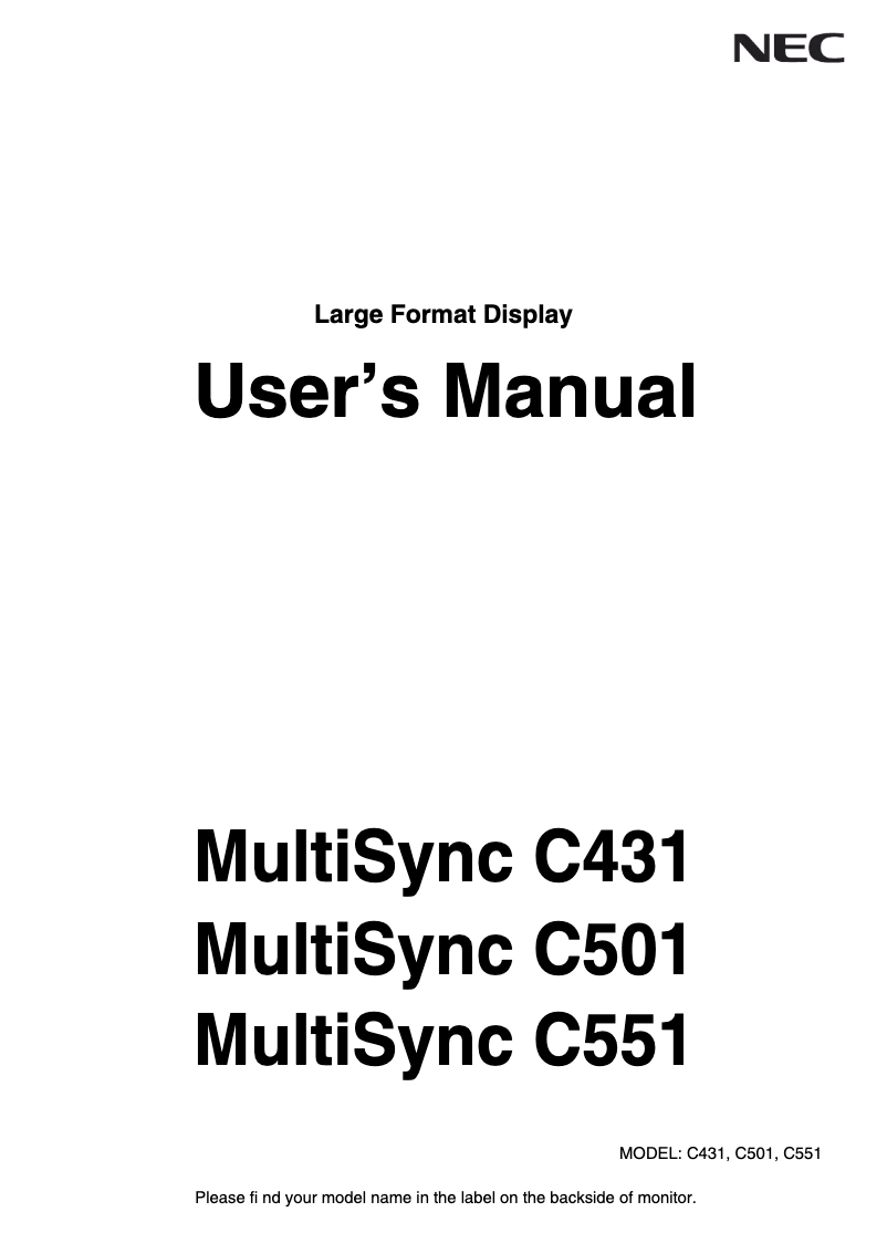 Page 1 de la notice Manuel utilisateur NEC MultiSync C551