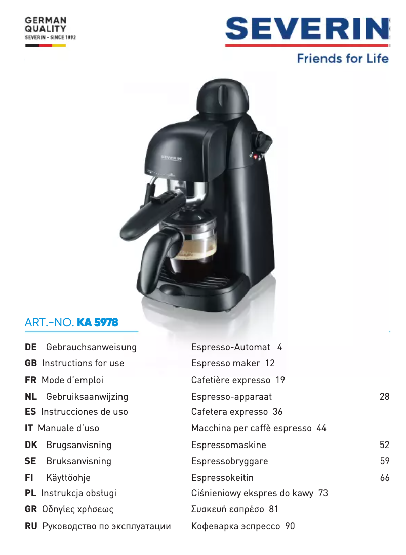 Page 1 de la notice Manuel utilisateur Severin KA 5978