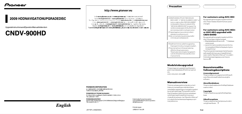 Page n°1 - Manuel utilisateur Pioneer CNDV-900HD