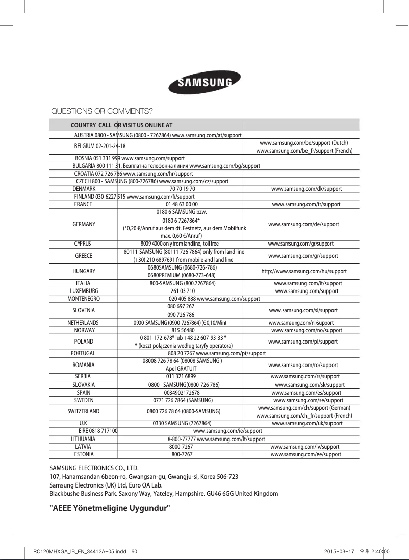 Page 1 de la notice Manuel utilisateur Samsung RC120MHXEA