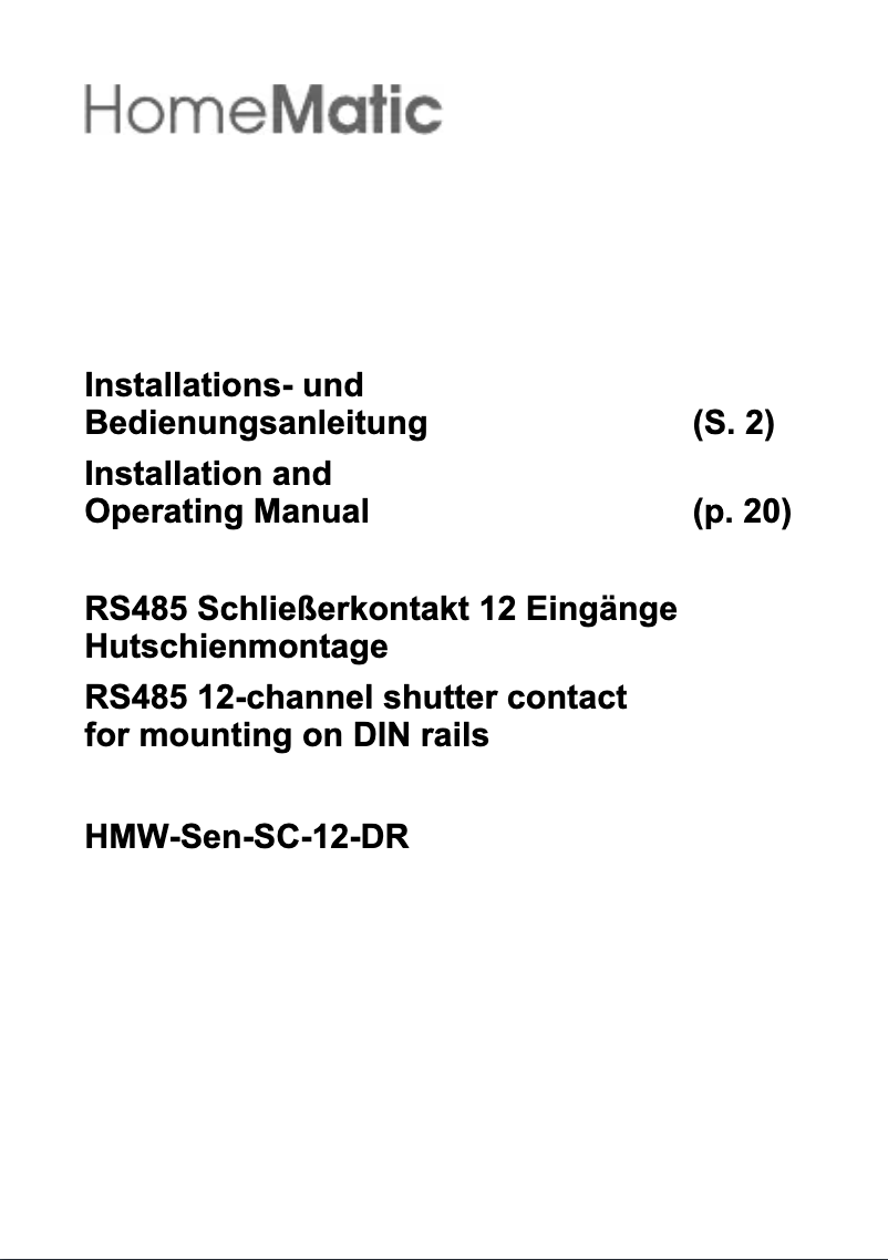 Page 1 de la notice Manuel utilisateur Homematic IP HMW-SEN-SC-12-DR