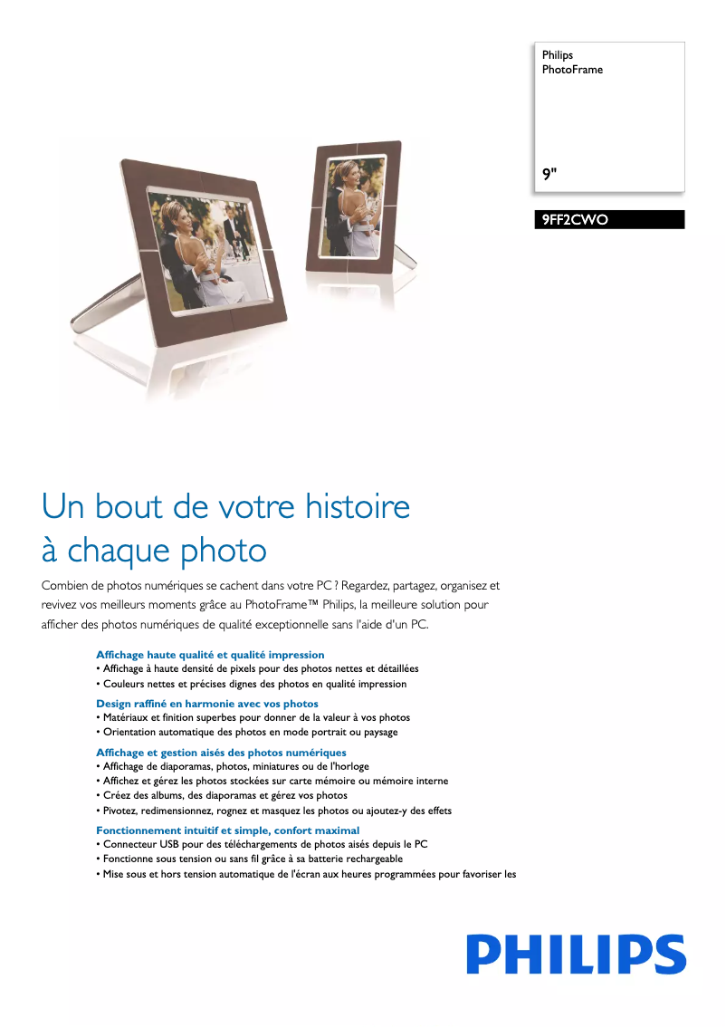 Page 1 de la notice Fiche technique Philips 9FF2CWO
