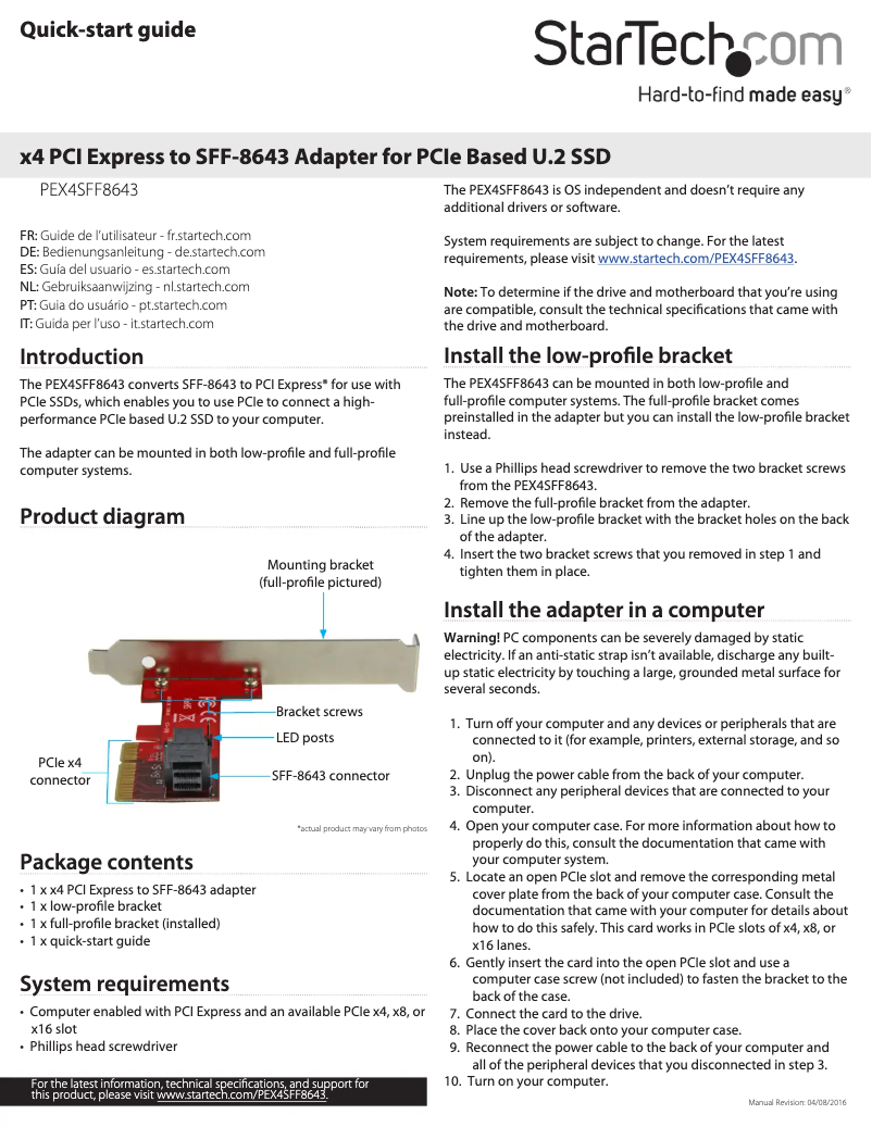 Page 1 de la notice Manuel utilisateur StarTech.com PEX4SFF8643