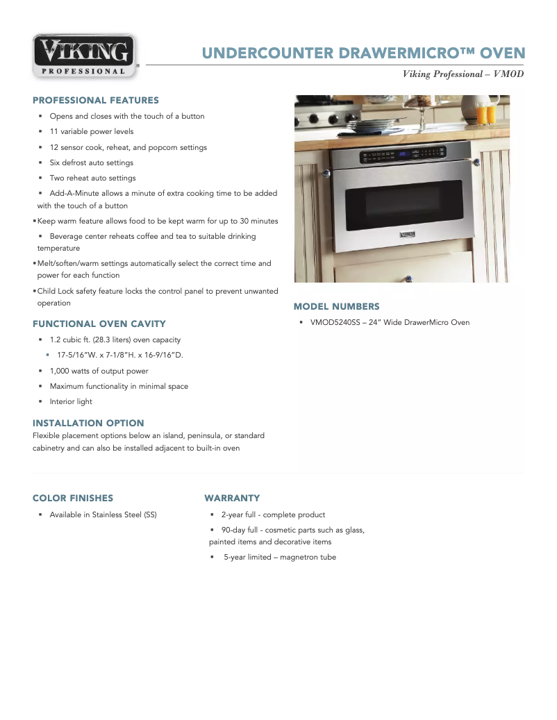 Page 1 de la notice Fiche technique Viking VMOD5240SS