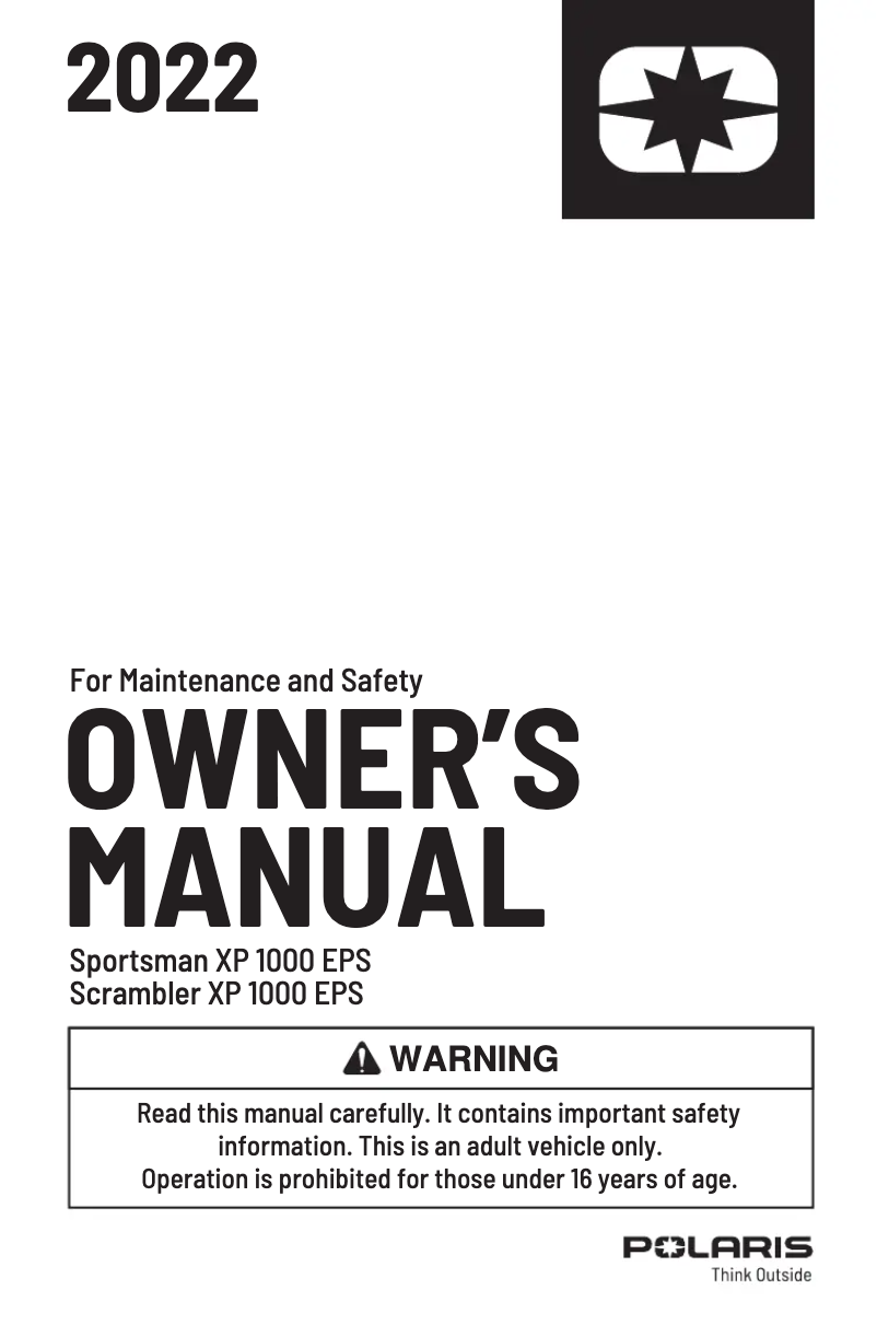 Page 1 de la notice Manuel utilisateur Polaris Scrambler XP 1000 EPS (2022)