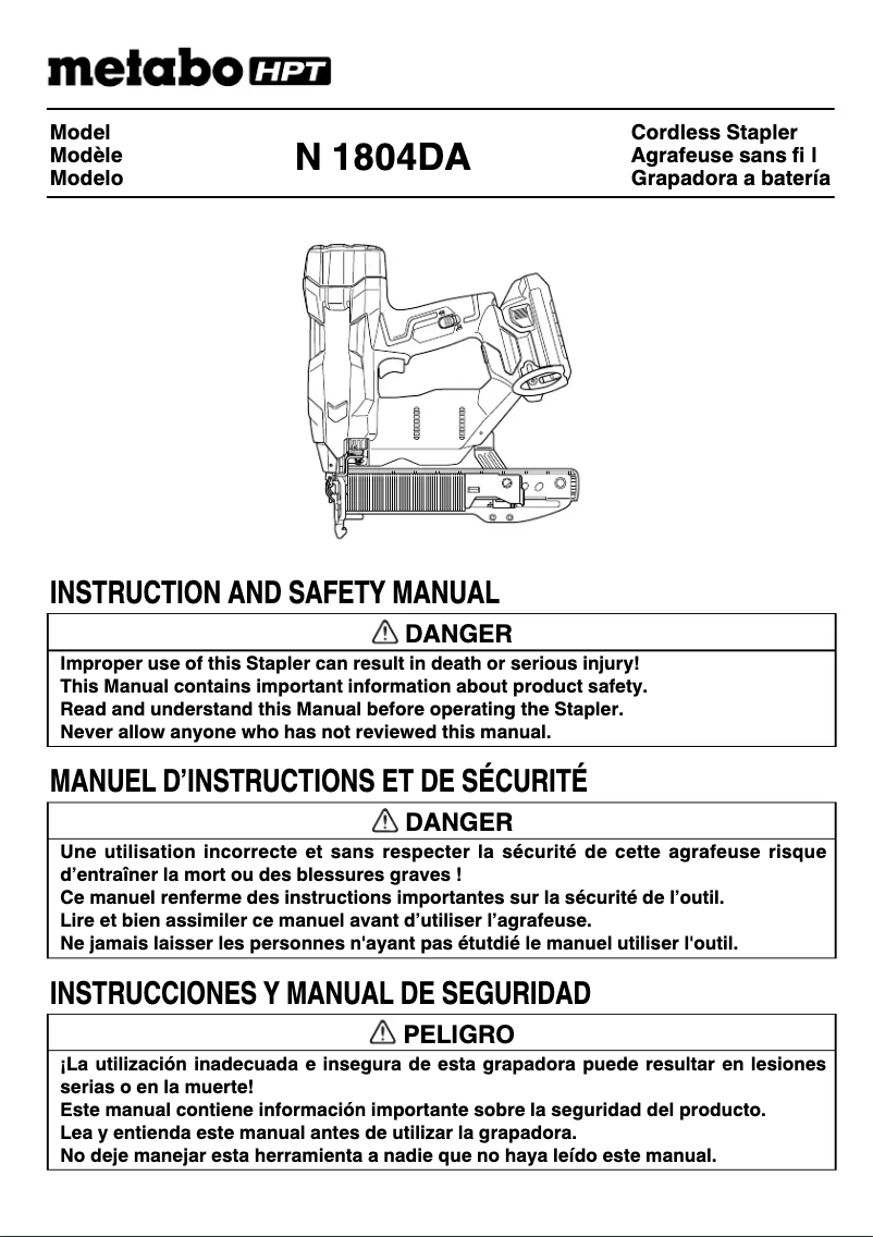 Page 1 of the manual User Manual HiKOKI N1804DA