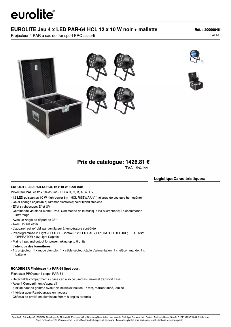 Página 1 del manual Ficha técnica Eurolite LED PAR-64 HCL