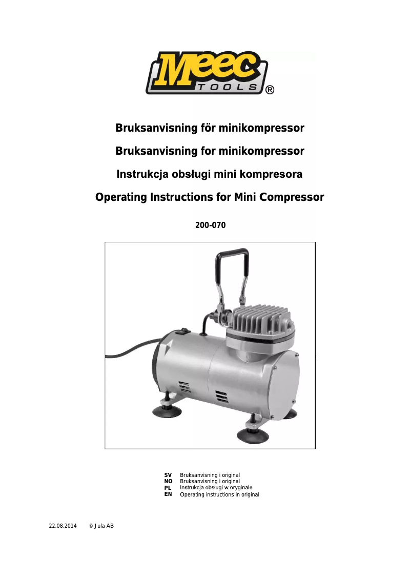 Page 1 de la notice Manuel utilisateur Meec Tools 200-070