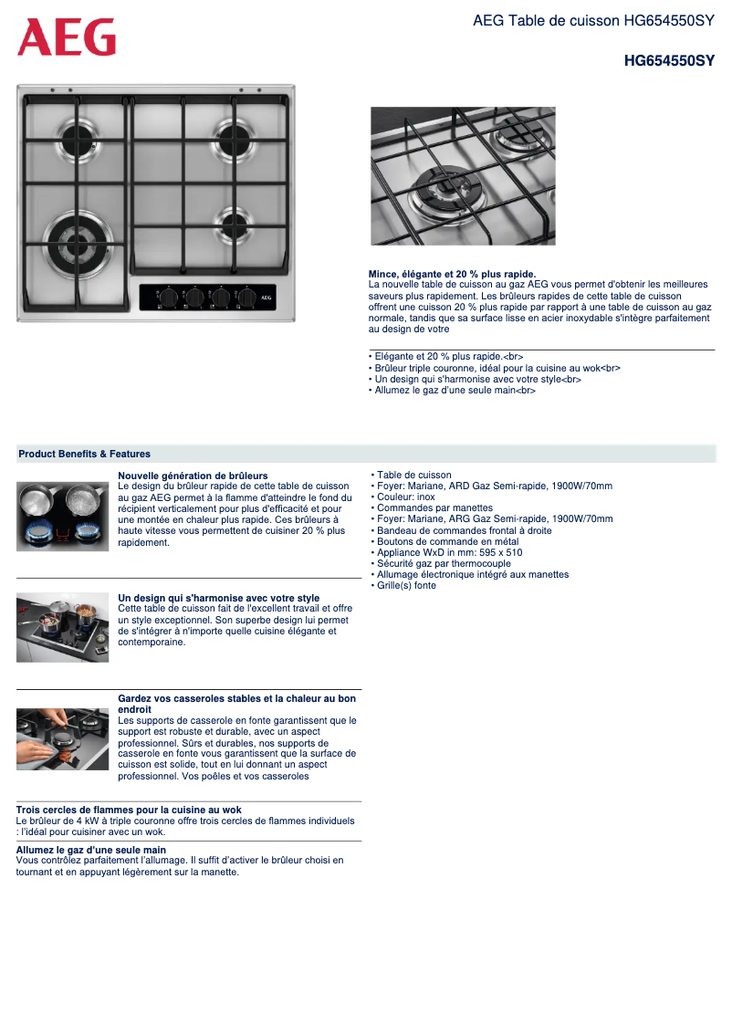 Page 1 de la notice Dessin technique AEG HG654550SY