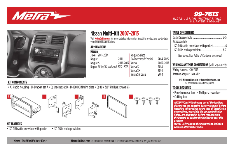 Page n°1 - Manuel utilisateur Metra 99-7613