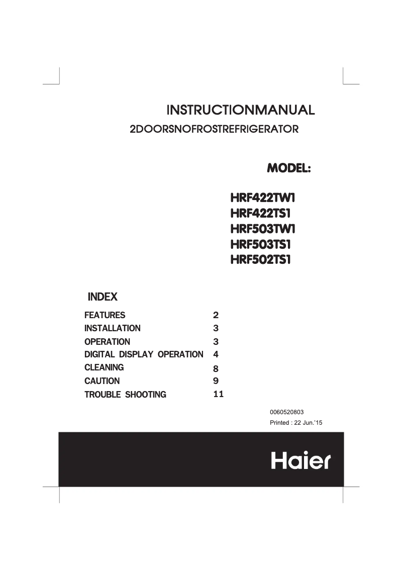 Page 1 de la notice Manuel utilisateur Haier HRF422TW1