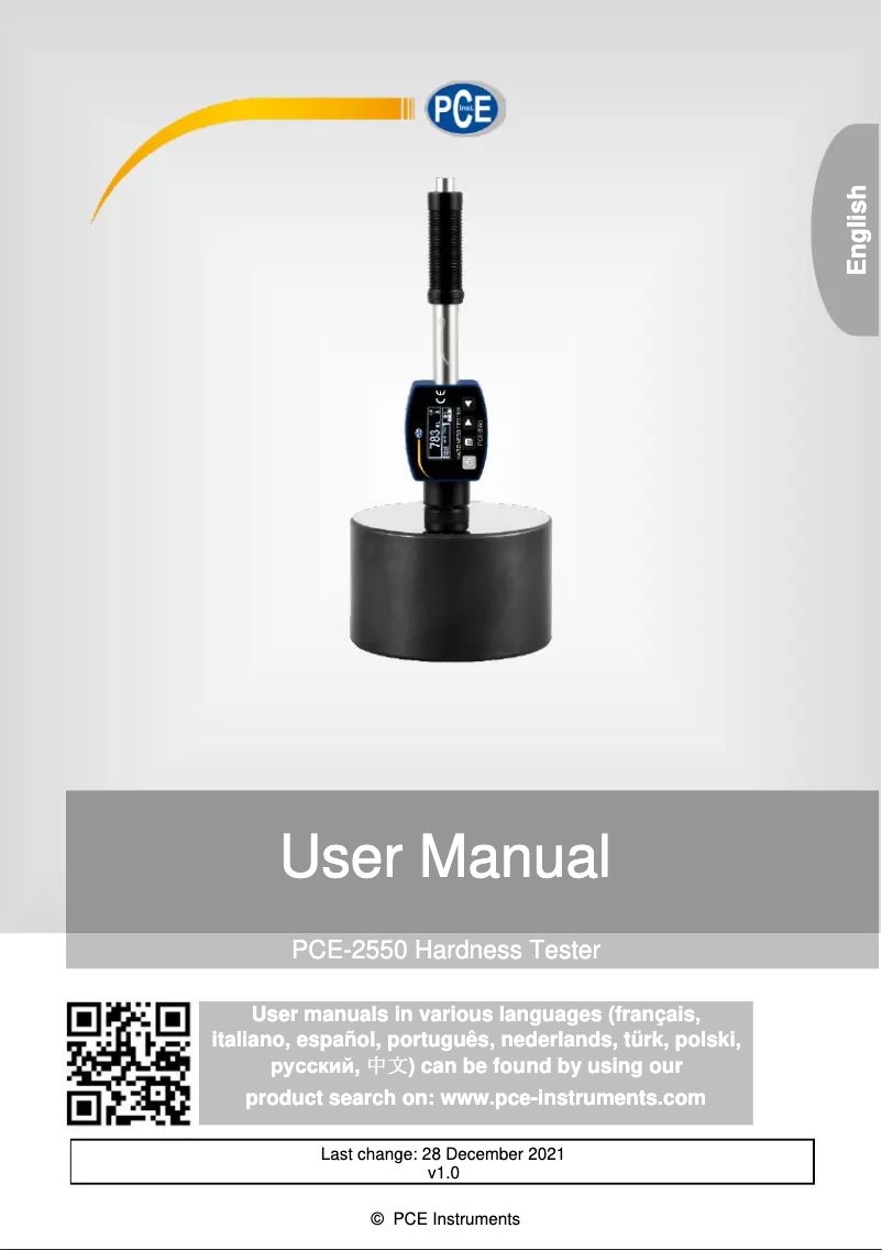 Page 1 de la notice Manuel utilisateur PCE Instruments PCE-2550