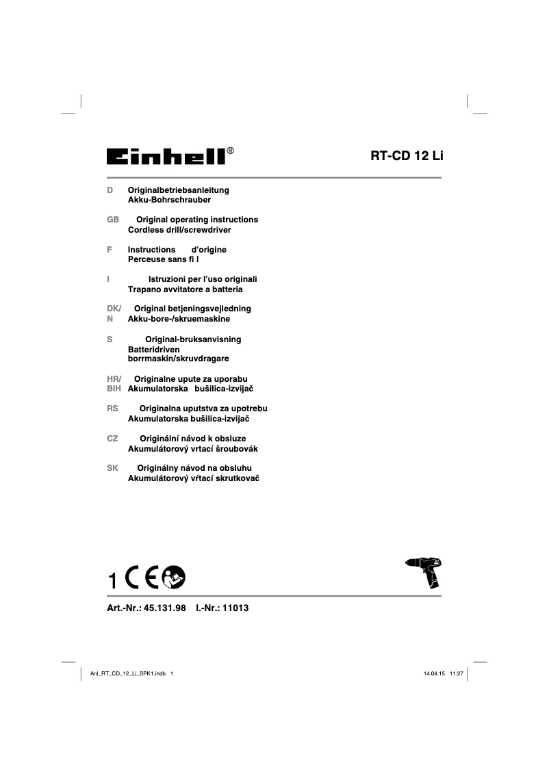 Page n°1 - Manuel utilisateur Einhell RT-CD 12 Li