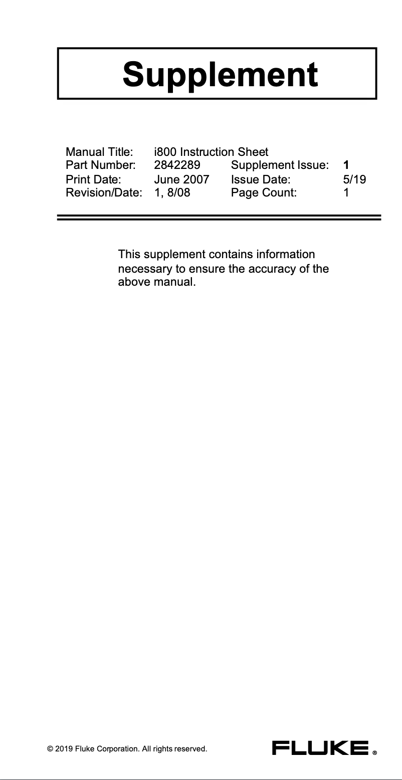 Page 1 de la notice Mode d'emploi Fluke i800 AC