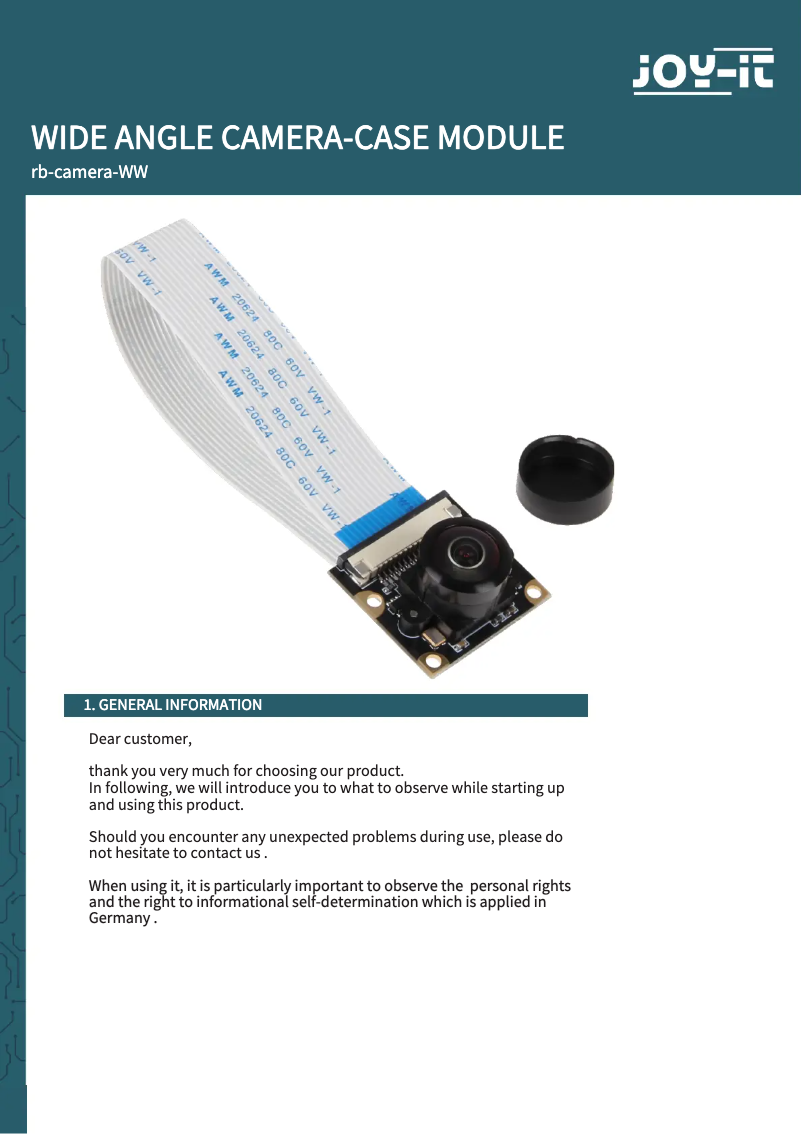 Page 1 de la notice Manuel utilisateur Joy-It rb-camera-ww