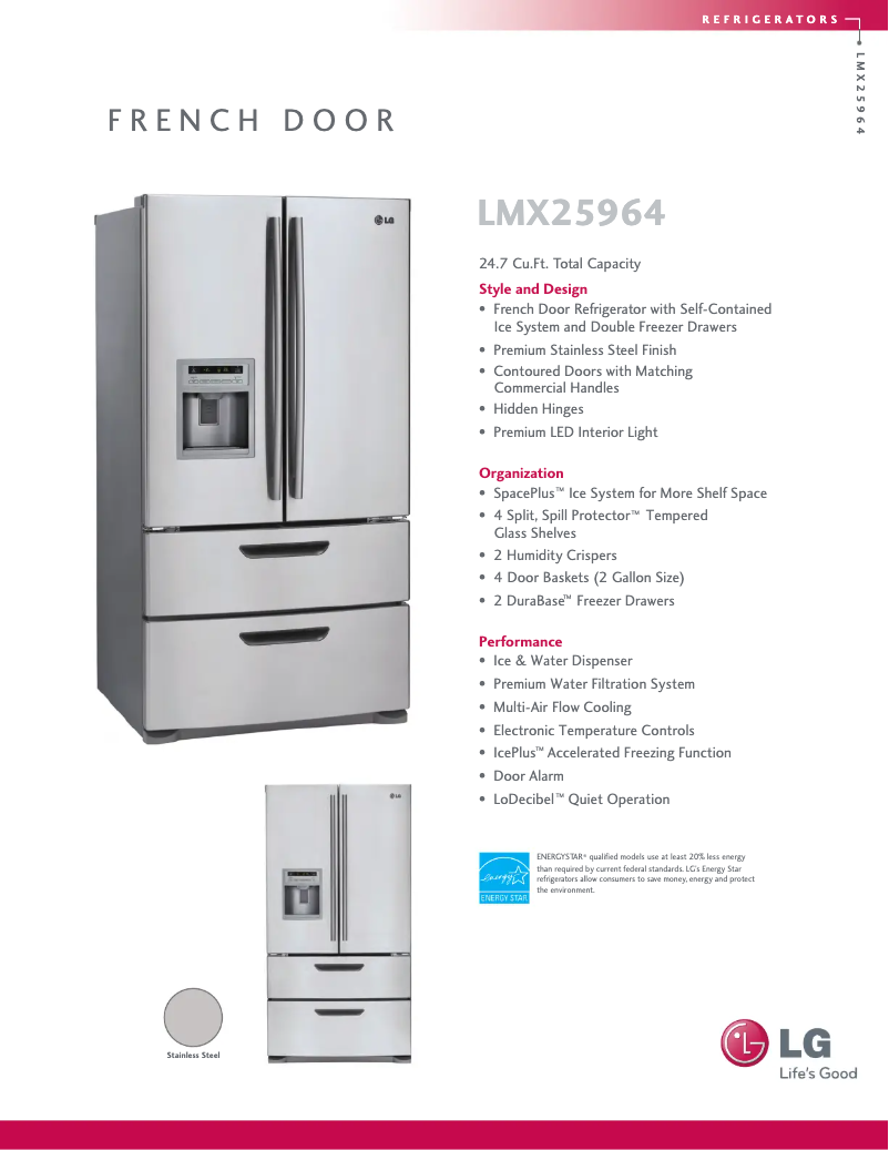 Page 1 de la notice Fiche technique LG LMX25964ST