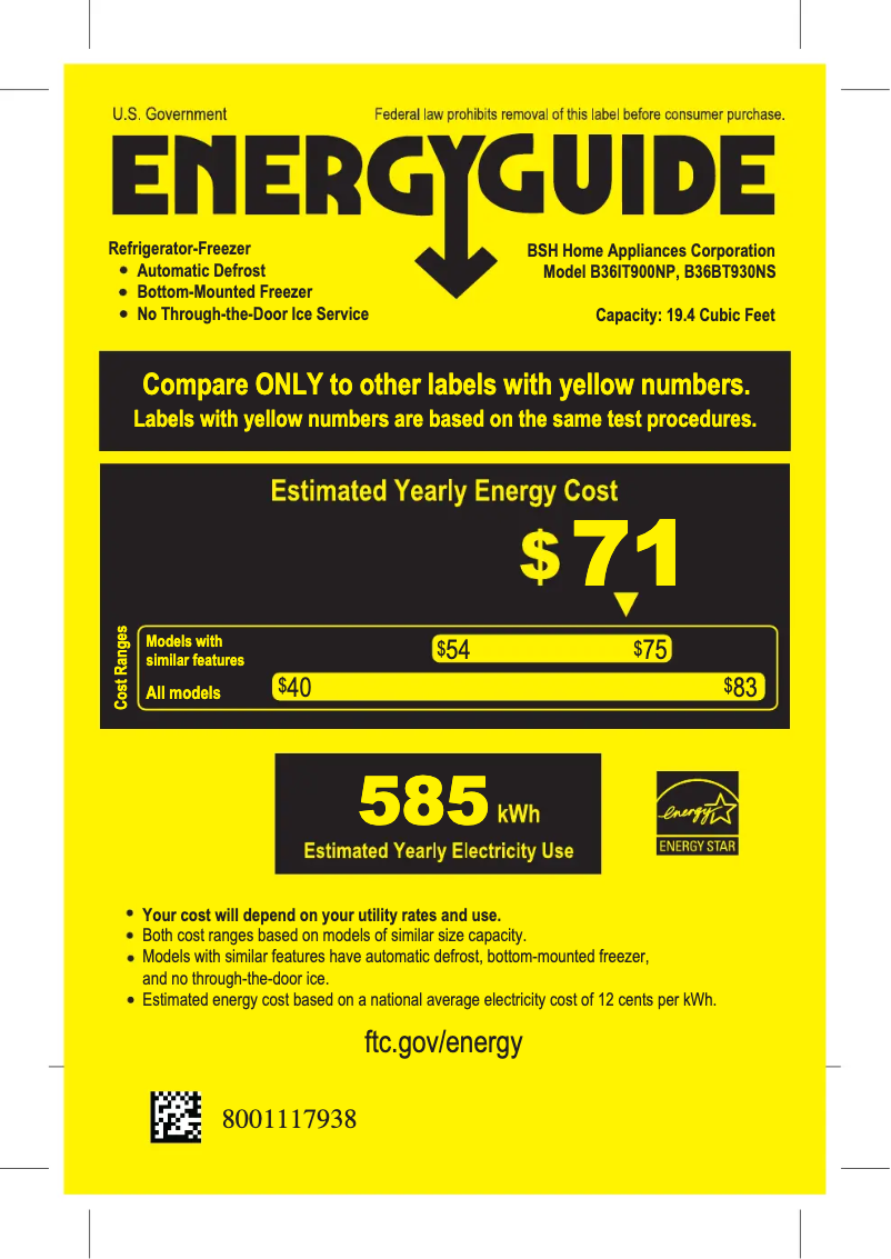 Page 1 of the manual Energy Label Bosch B36BT930NS