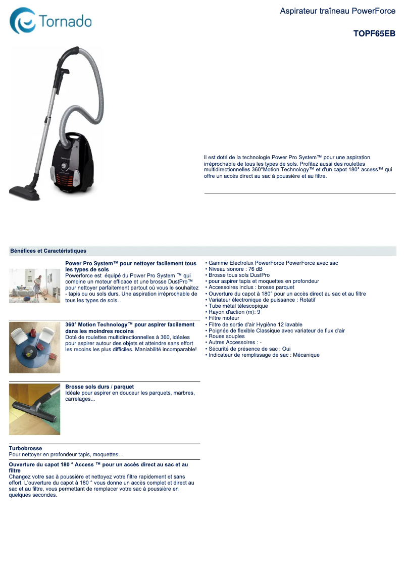 Page n°1 - Fiche technique Electrolux TOPF65EB