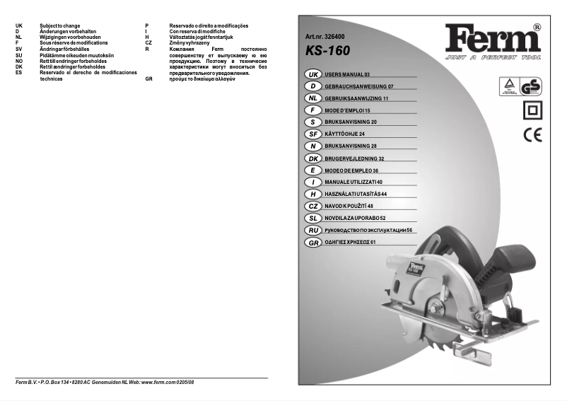 Page n°1 - Manuel utilisateur Ferm CSM1001