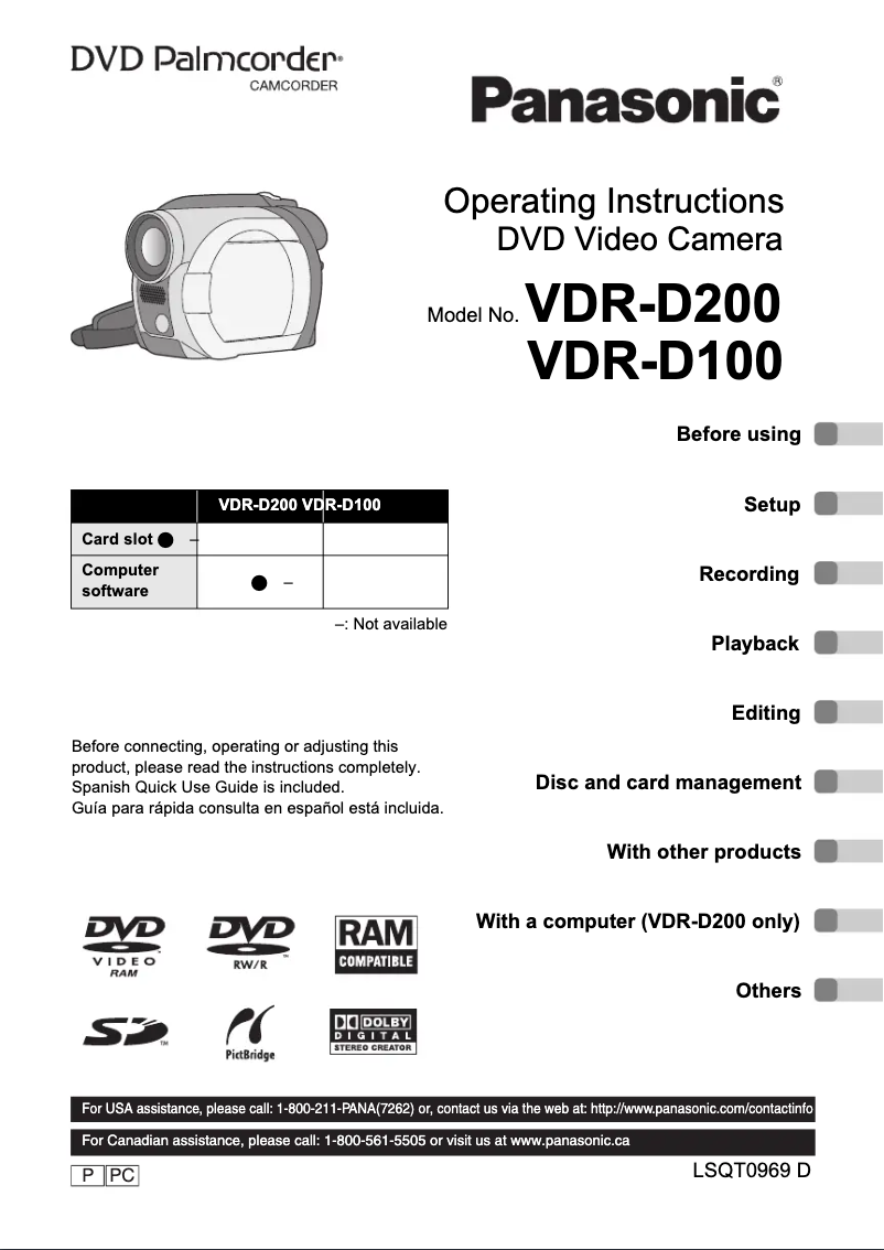 Page 1 de la notice Manuel utilisateur Panasonic VDR-D200