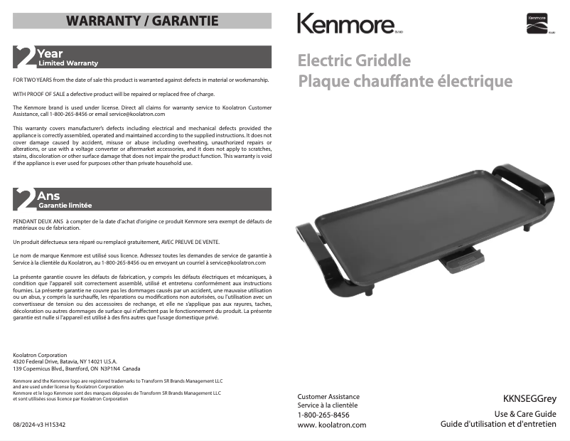 Page 1 de la notice Manuel utilisateur Kenmore KKNSEGGrey