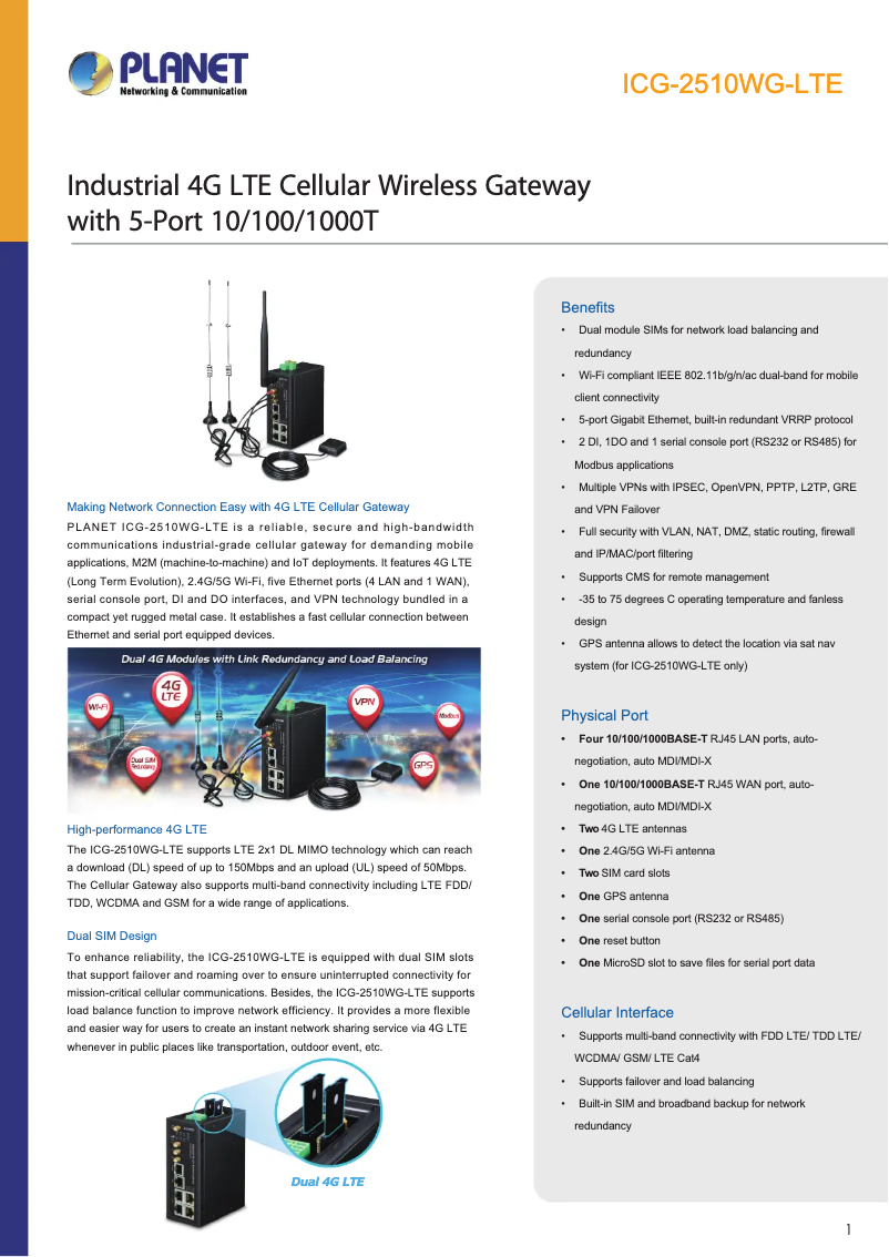 Page n°1 - Fiche technique Planet ICG-2510WG-LTE