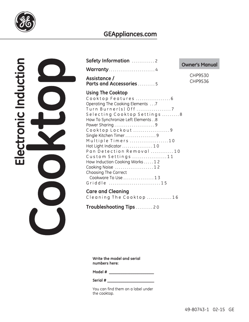 Page 1 de la notice Manuel d'utilisation et d'entretien GE Café CHP9530SJSS