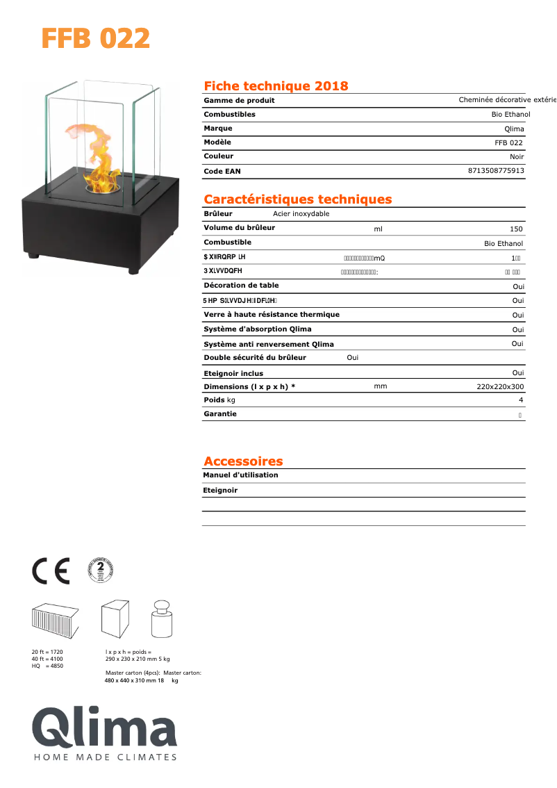 Page 1 de la notice Fiche technique Qlima FFB 022