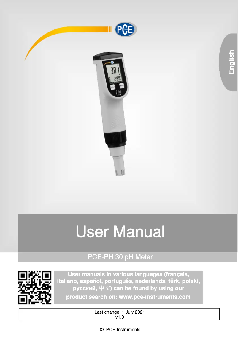 Page n°1 - Manuel utilisateur PCE Instruments PCE-PH 30