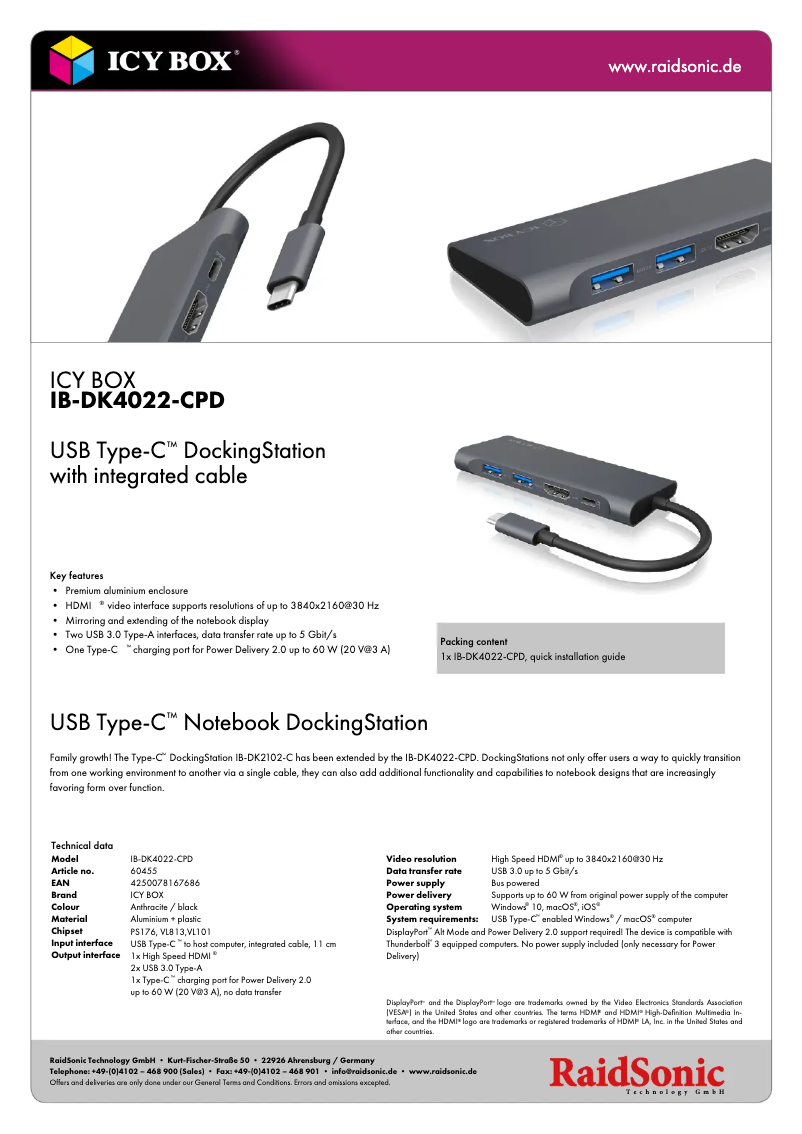 Página 1 del manual Ficha técnica Icy Box IB-DK4022-CPD