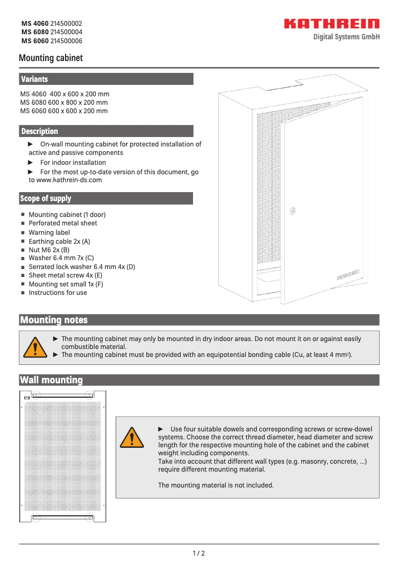 Page 1 de la notice Manuel utilisateur Kathrein MS 6080