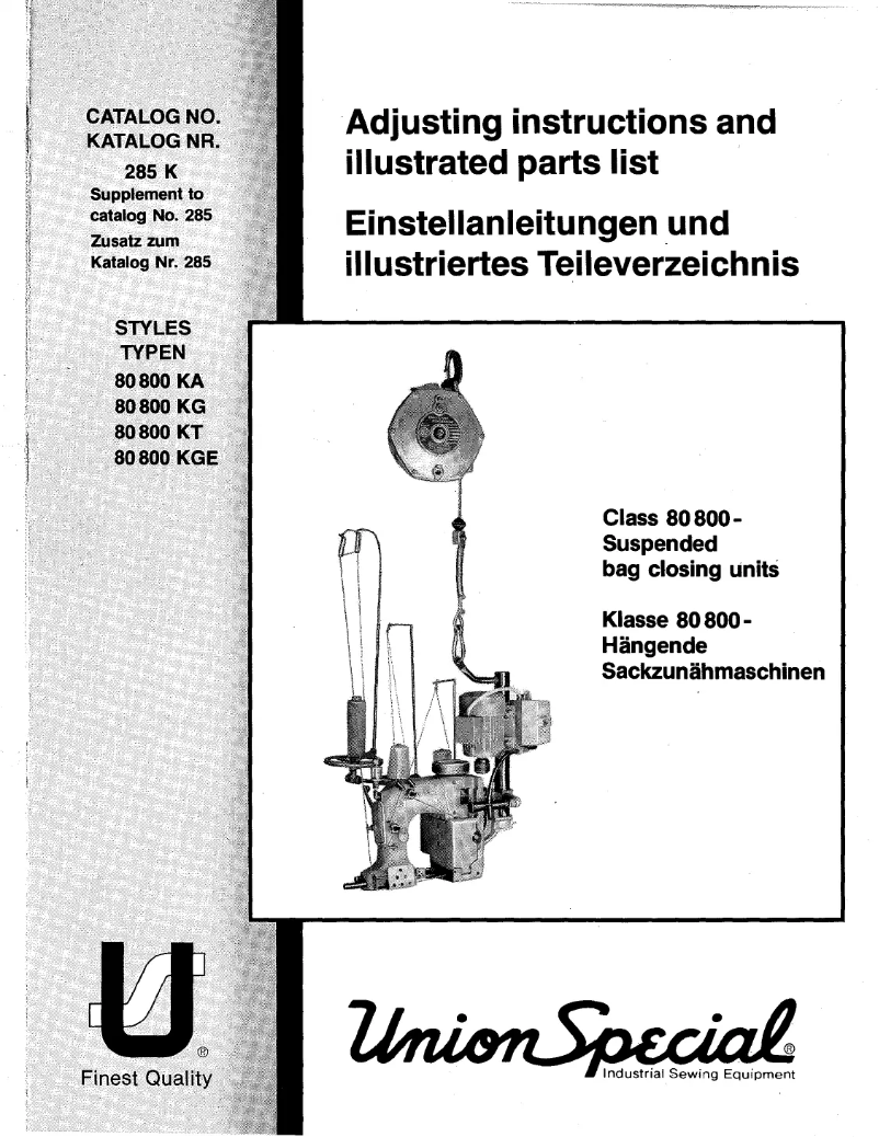 Page n°1 - Manuel utilisateur Union Special 80800KG