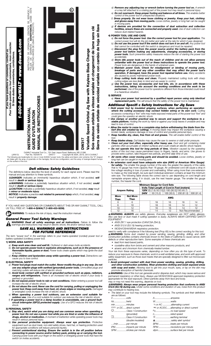 Page 1 de la notice Manuel utilisateur DeWalt DW317