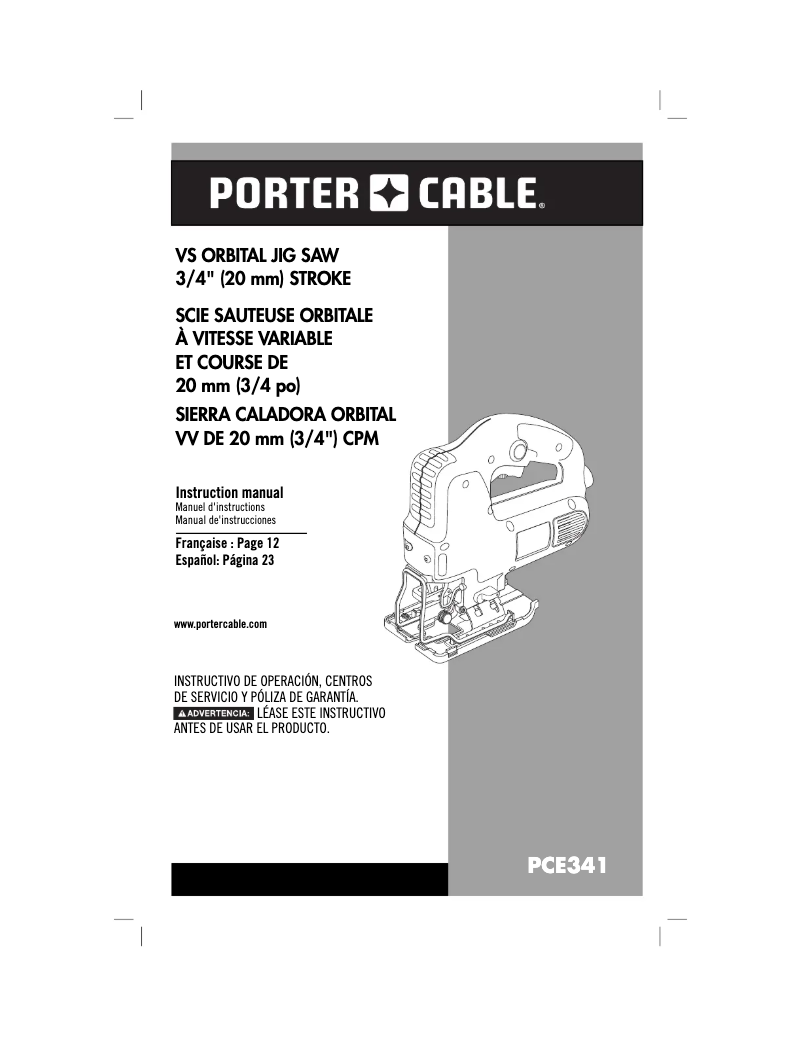 Page n°1 - Manuel utilisateur Porter-Cable PCE341