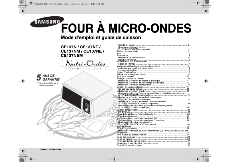 Page n°1 - Manuel utilisateur Samsung CE137NT/XEF