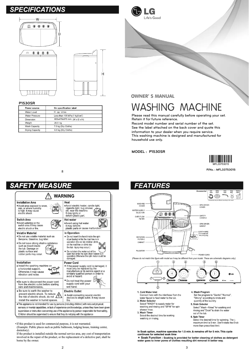 Página 1 del manual Manual de usuario LG P1530SR