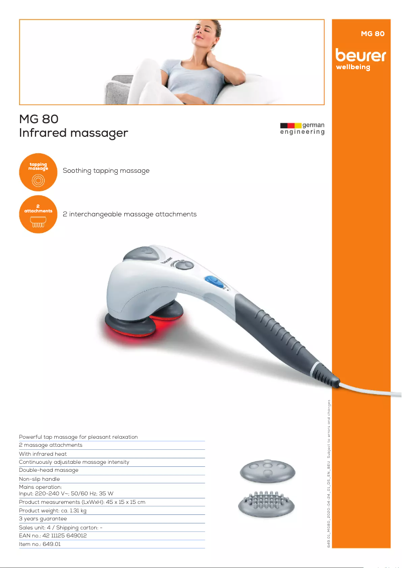 Page 1 de la notice Fiche technique Beurer MG 80