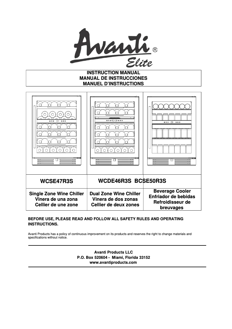 Page n°1 - Manuel utilisateur Avanti WCSE47R3S