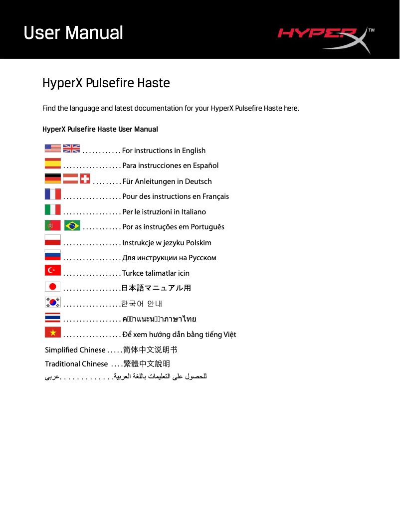 Page n°1 - Manuel utilisateur HyperX Pulsefire Haste